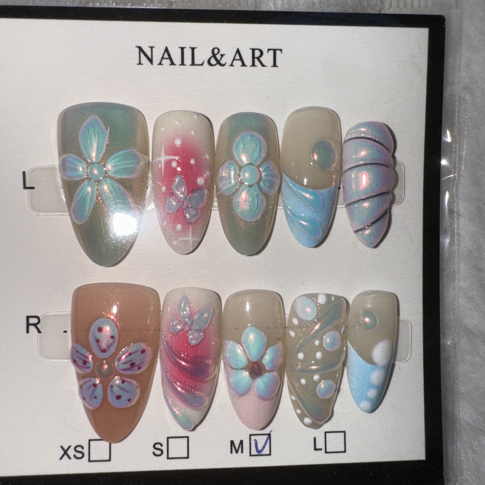4 Packs Of 10pcs Almond Press On nails | 3D Unique Designs| Size M | Reusable 13