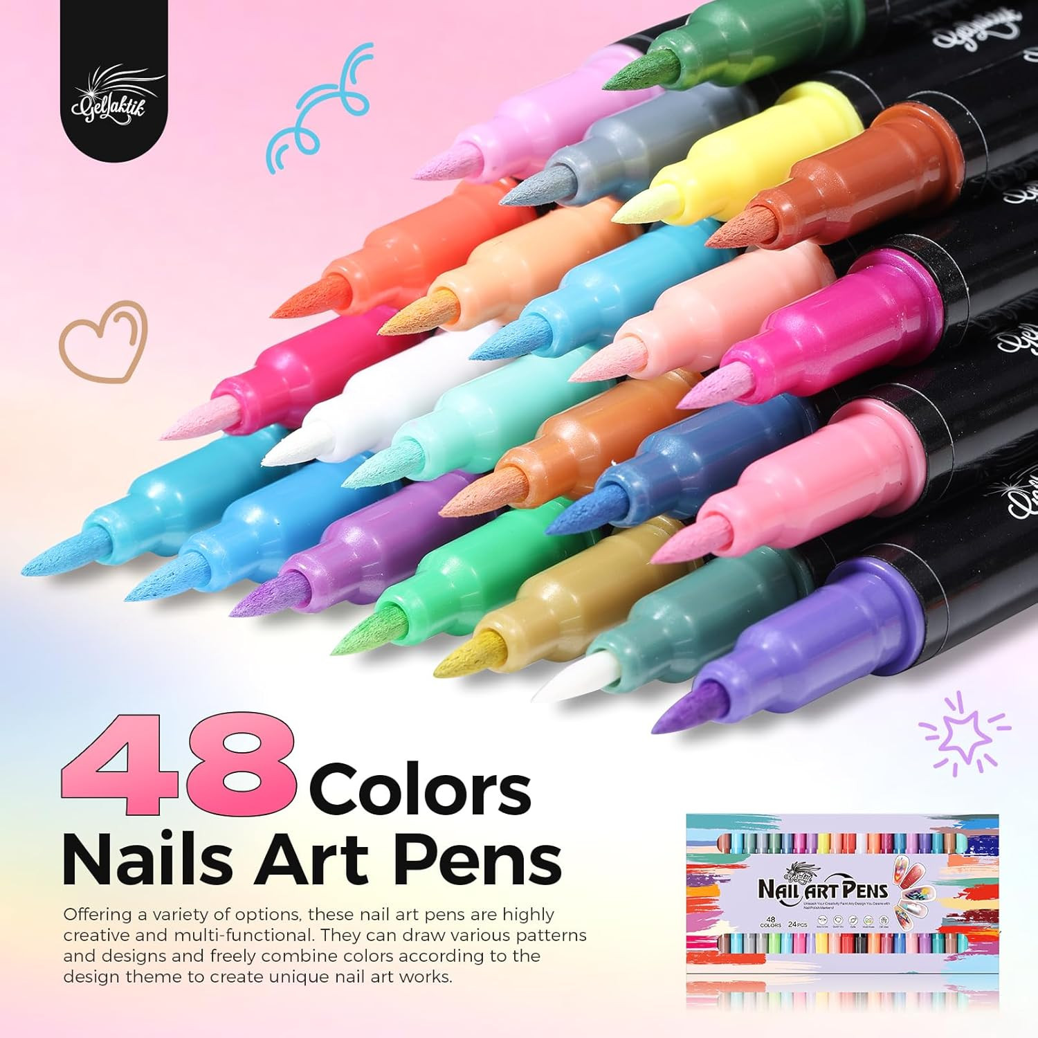 48 Colors Nail Art Pens Set for DIY Manicure, 0.7Mm Dual-Tip | Quick Dry, Non-To