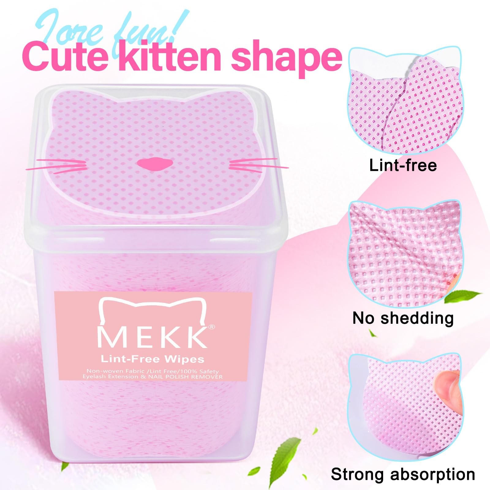 MEKK Lint Free Nail Wipes with Acetone 400PCS, With Dispenser