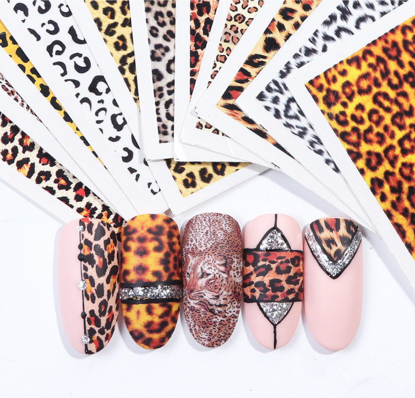 11 Sheets Nail Art Water Decal Stickers Transfer Brown Leopard Animal Print NS28