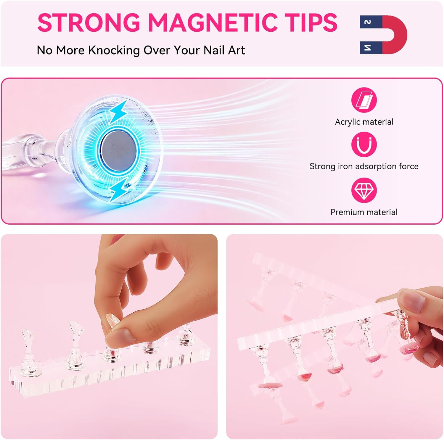 Nail Stand For Press On Acrylic Strong Magnetic Nail Holder Kit Medium Clear