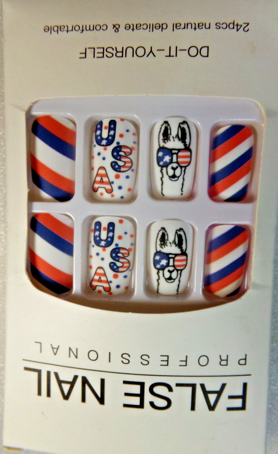 4th of July Nails Shiny Llama Red White & Blue GLUE ON Medium matte