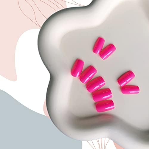 Hot Pink Nails Press ons Neon Pink Press on Nails Medium Square Glue on Nails Me