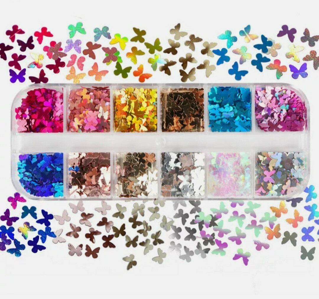 8 boxes Nail Glitter 3D Sequins by Artdone Butterfly Heart Manicure Art Acrylic