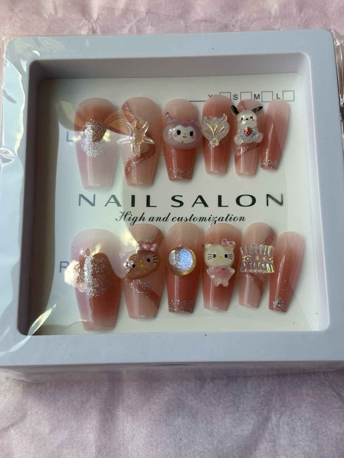 Hello Kitty Inspired Press On Nails 3D Kawaii Pink False Nail Set New