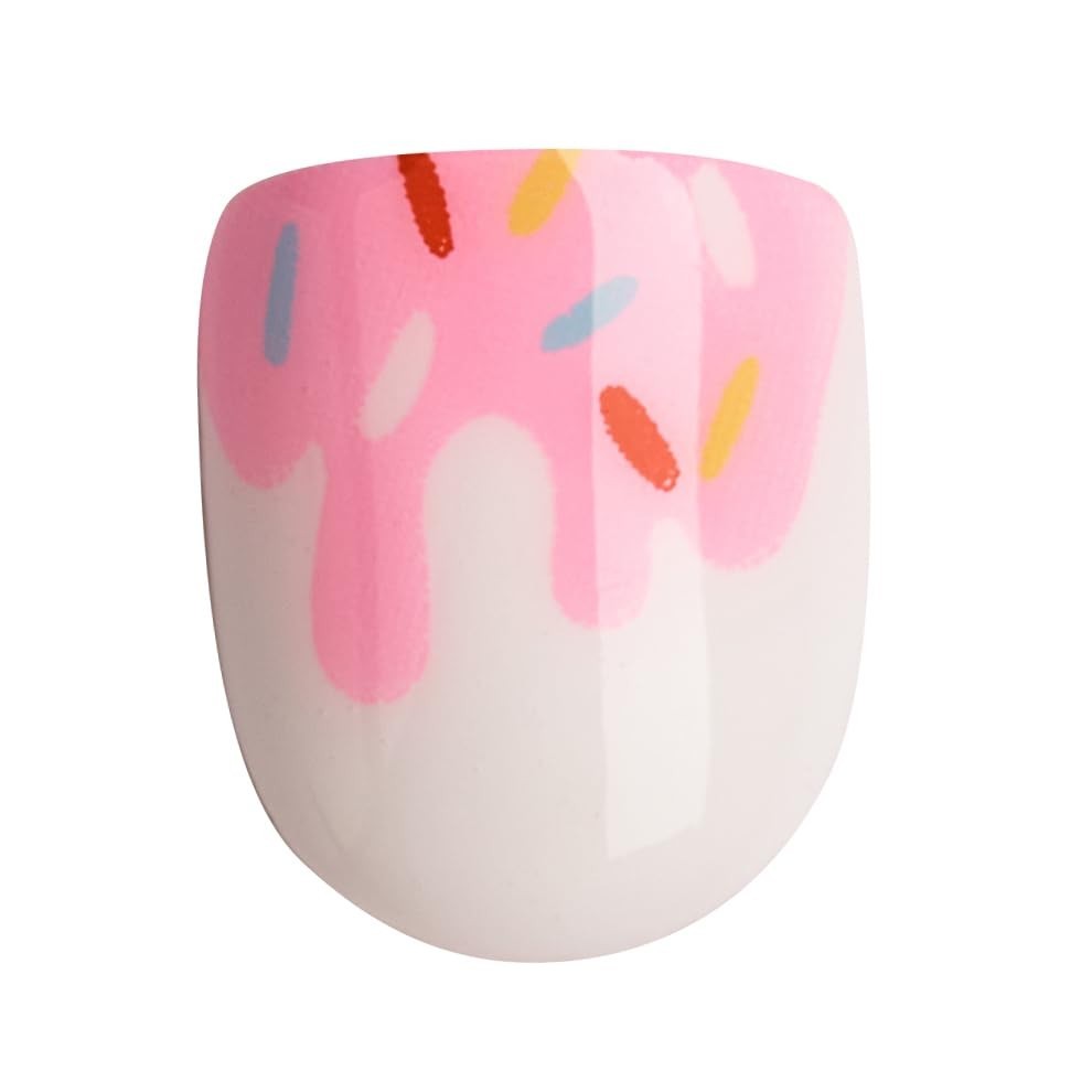Mini Mani Press On Nails for Kids 20 Short Squoval Glitter Pink No Glue