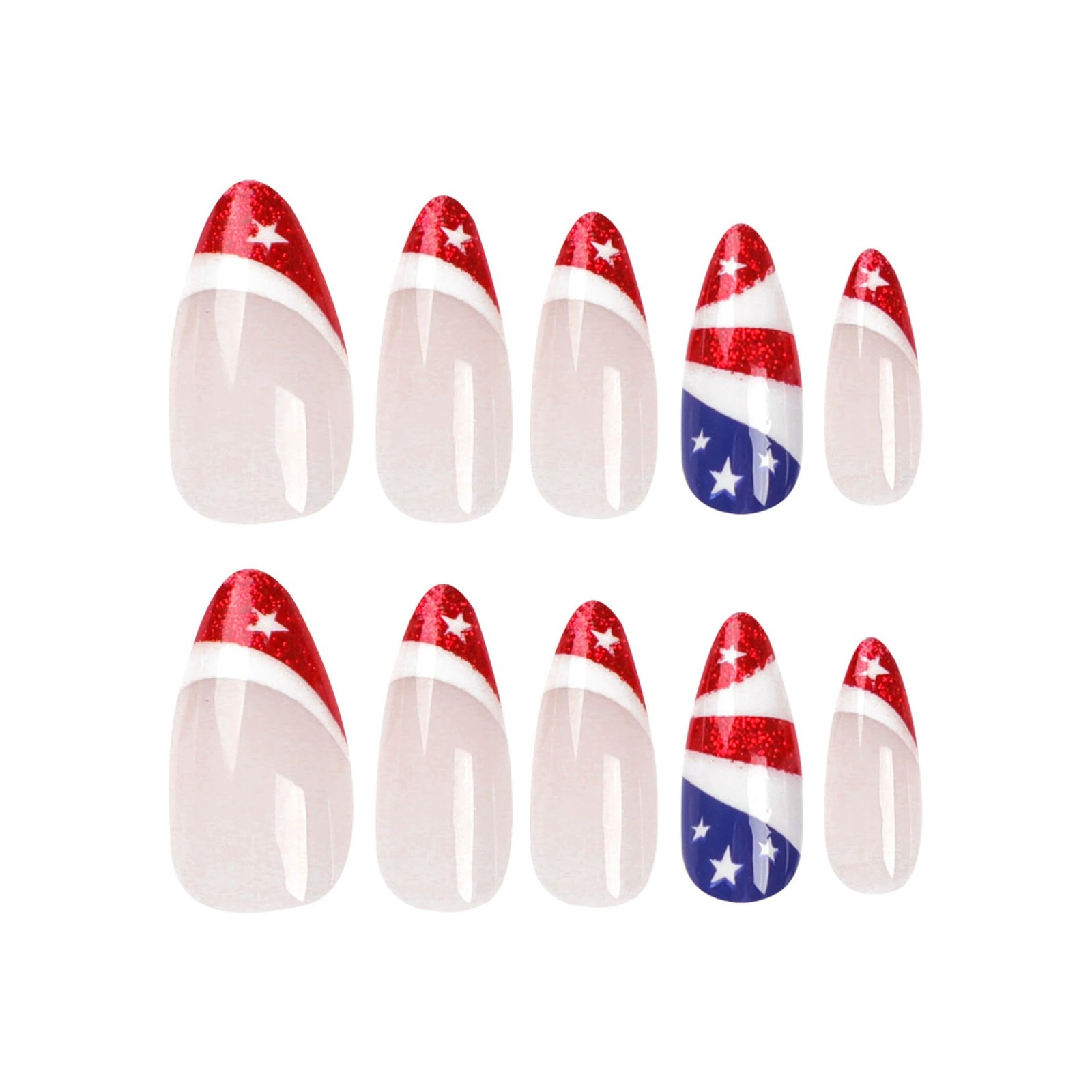 24Pcs 4th of July Press on Nails Medium Almond Oval Fake Nails with Flag Desi…