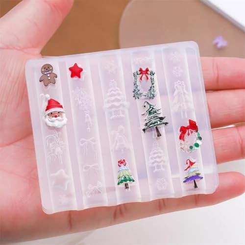 Christmas Nail Mold 3D Silicone Tools Snowman Bows Nails Xmas Tree Snowflakes