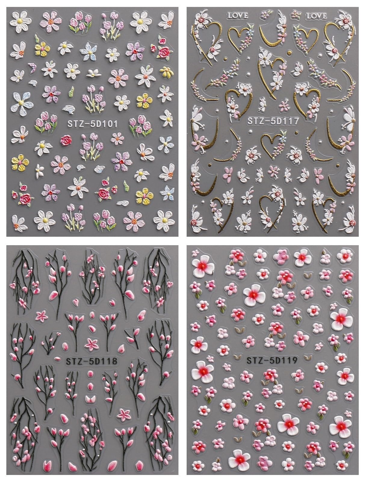 3D Floral Nail Art Stickers – Self-Adhesive Decals for Nail Design