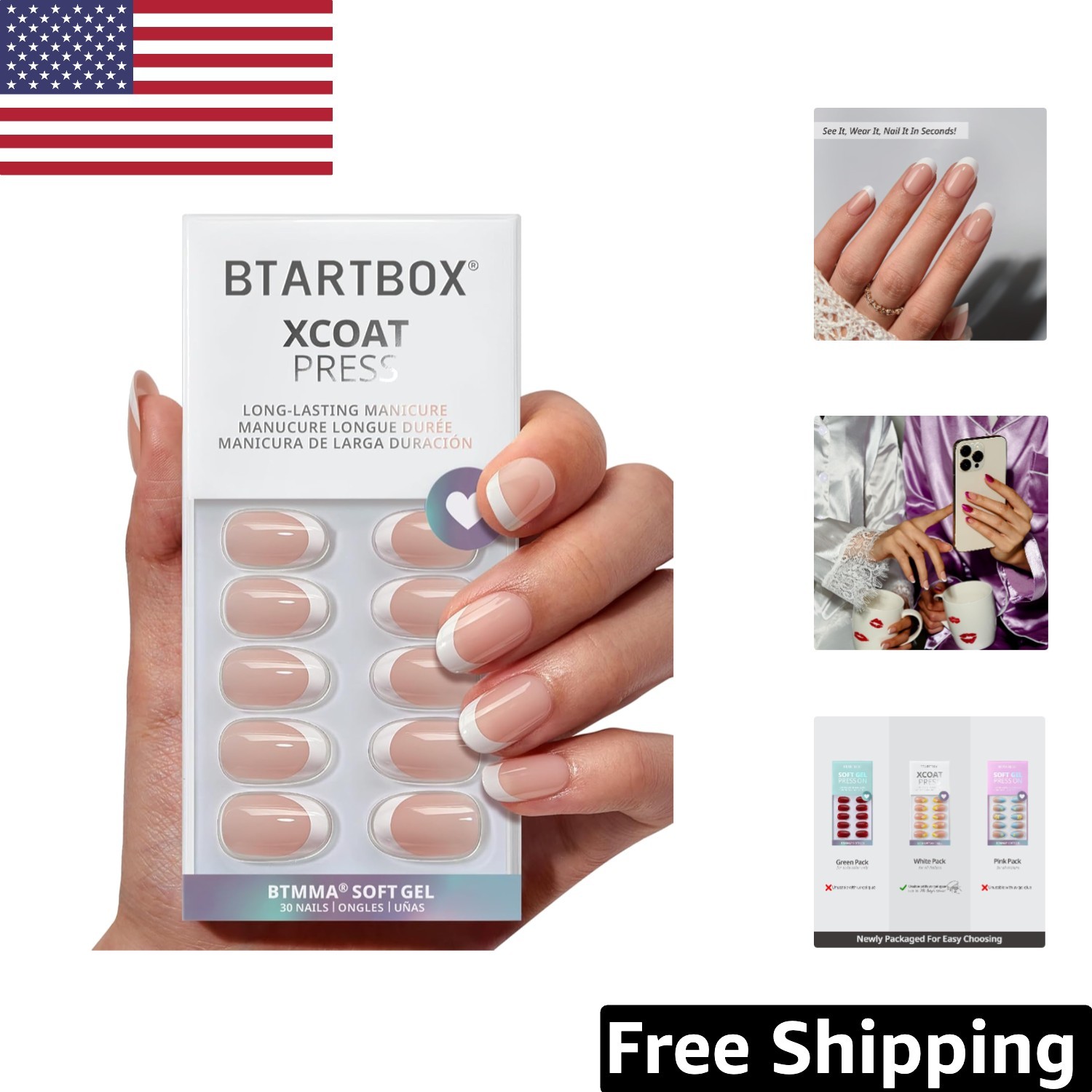 Durable Press On Nails Kit – 30 Piece Chic Twins French Gel Nails for Women