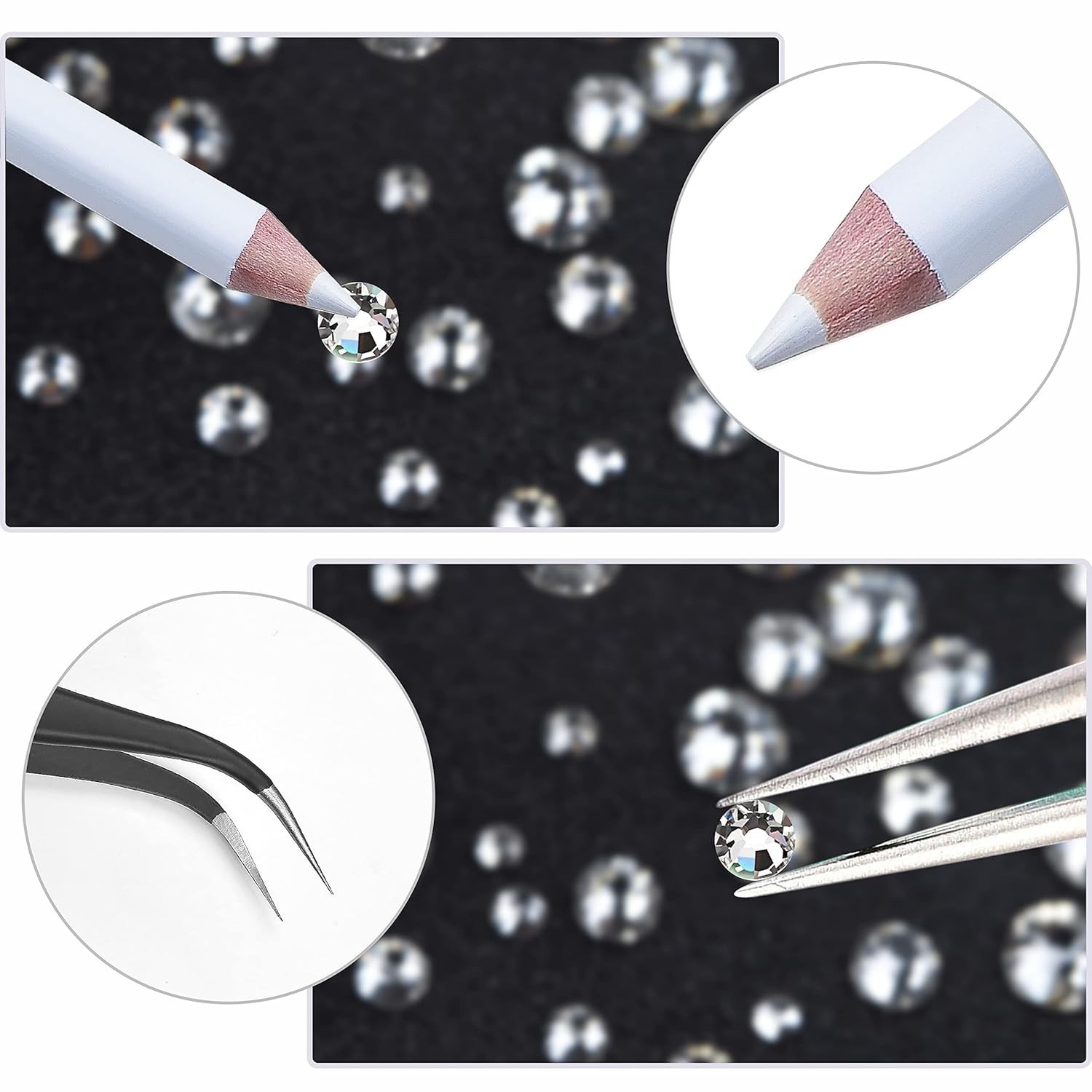 Nail Art Rhinestones Kit HUETFAT 2400pcs Nail Gems Crystal Clear Flatback Rhines