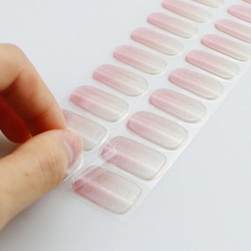 Gel Nail Stickers Pink Cream Semi Cured Gel Nail Strips Wraps UV/LED Nails