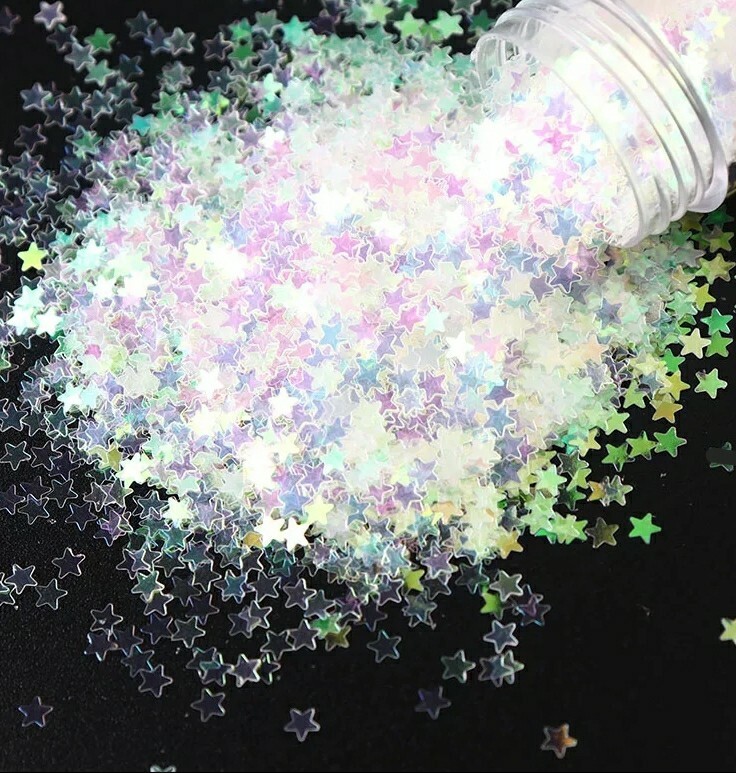 Solvent Resistant Fantasy iridescent STAR shape Glitter Nail Art Face Craft 1tsp