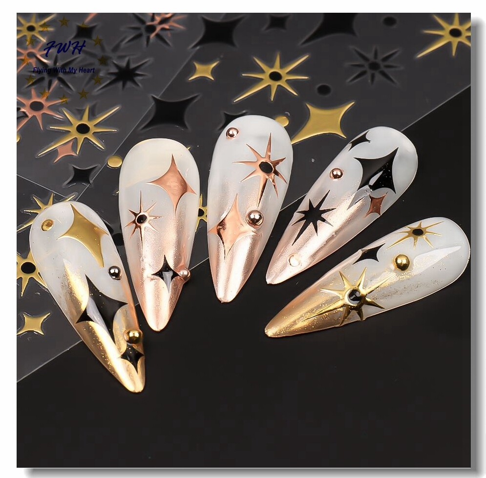 Star 4 Pointed Stars Nail Sticker Diamond Star Dot Self-Adhesive Nail Decals