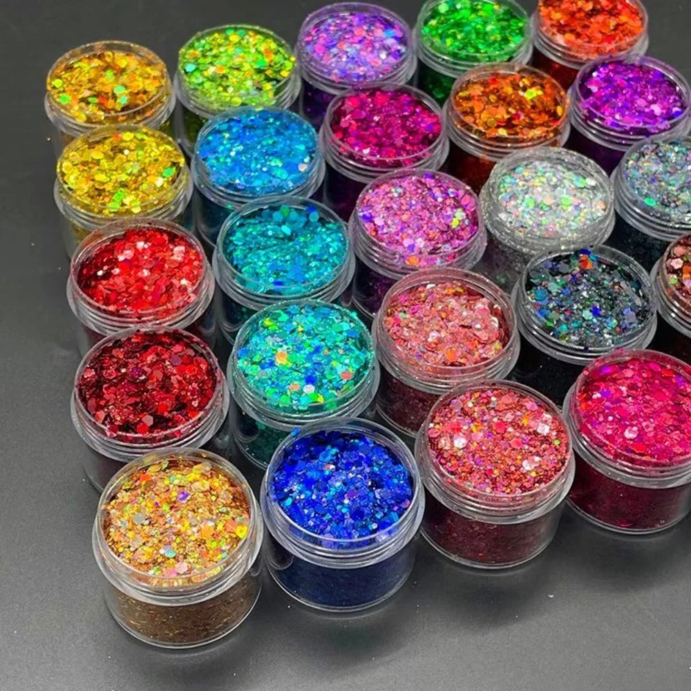 24 Colors Holographic Chunky Nail Glitter Flakes Laser Sparkle Nail Art Set DIY