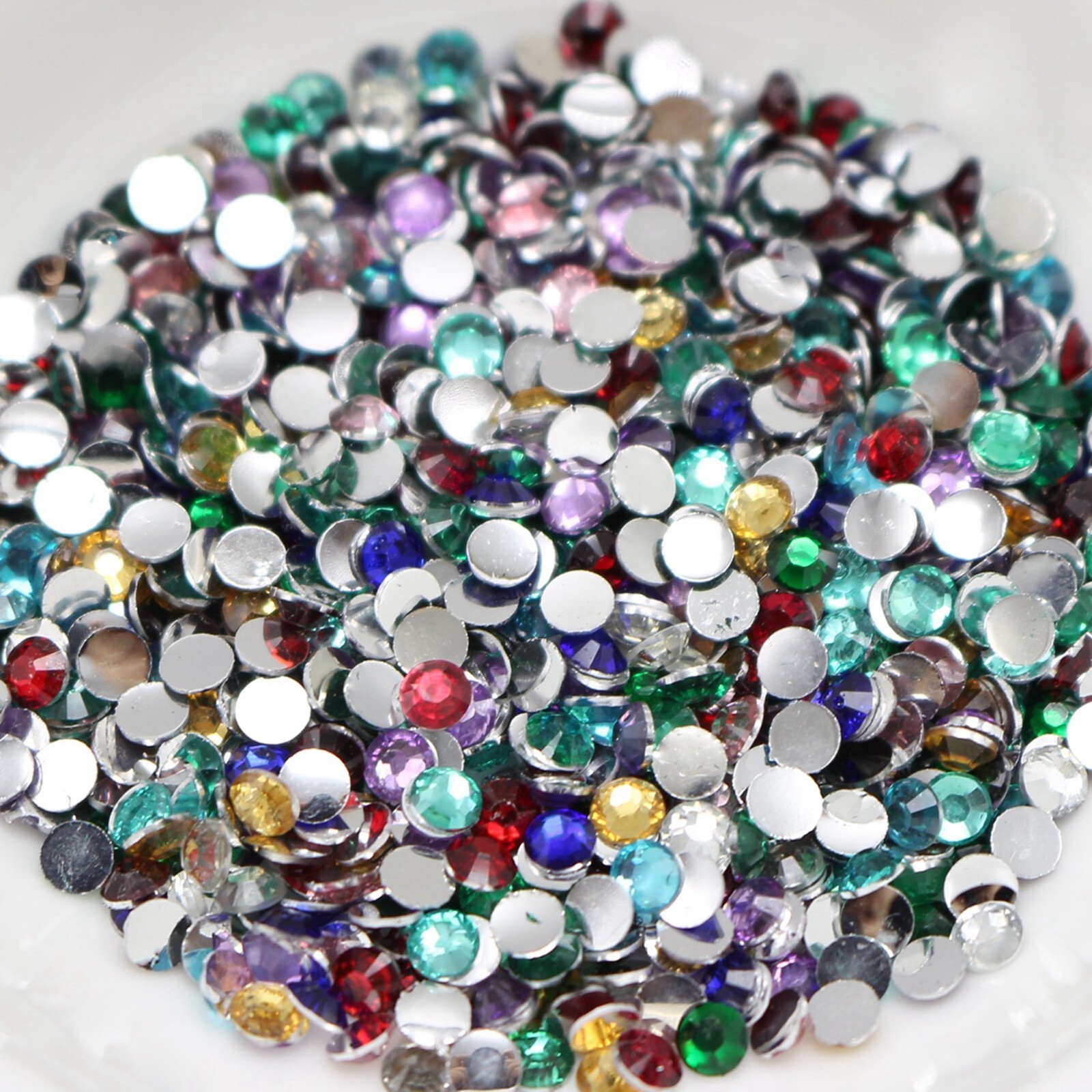 2000 Mixed Color Acrylic Faceted Round Flatbacks Rhinestone Gems 3mm 12ss