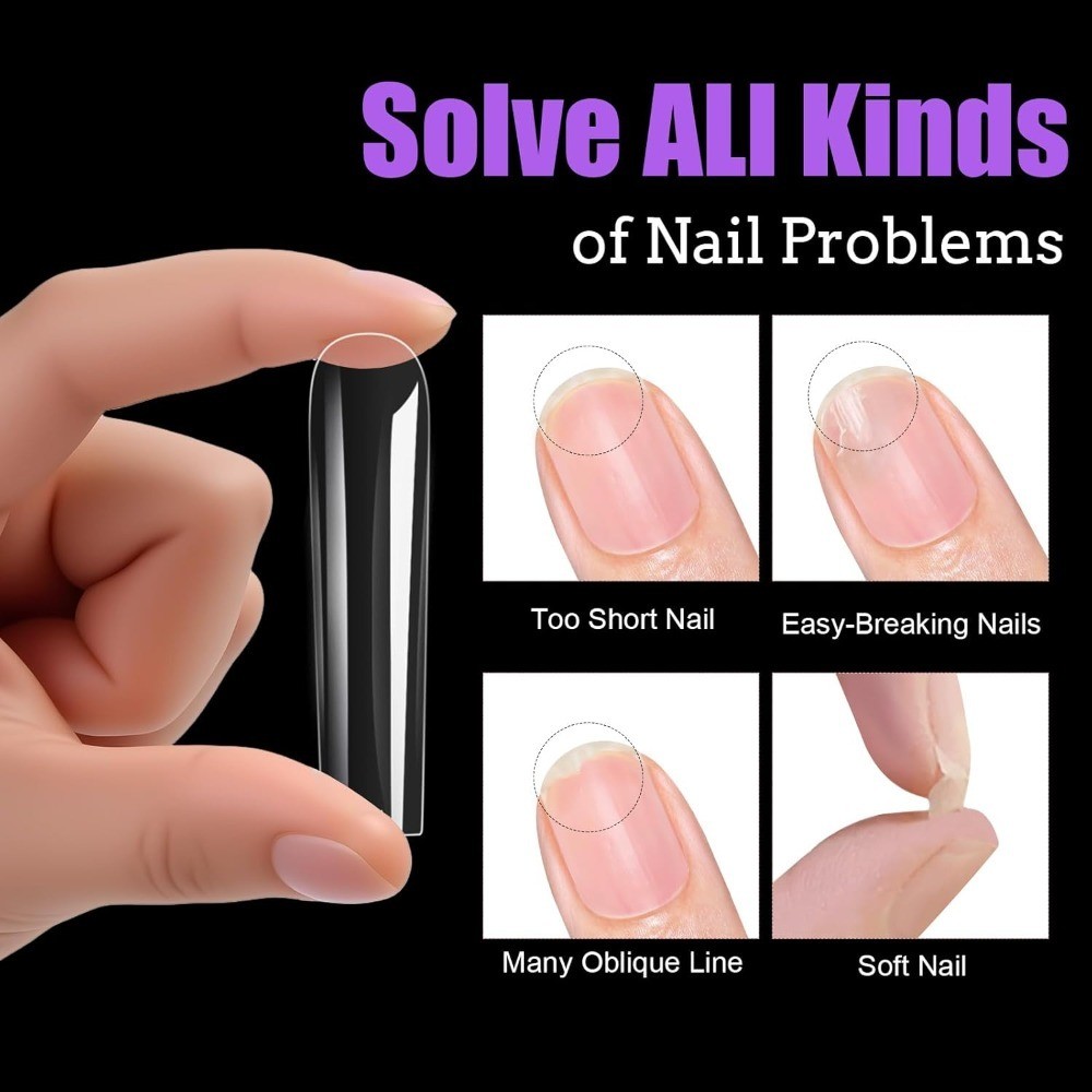 Long Square Soft Gel Nail Tips 240Pcs Full Cover Pre-Etched 3XL Clear Acrylic