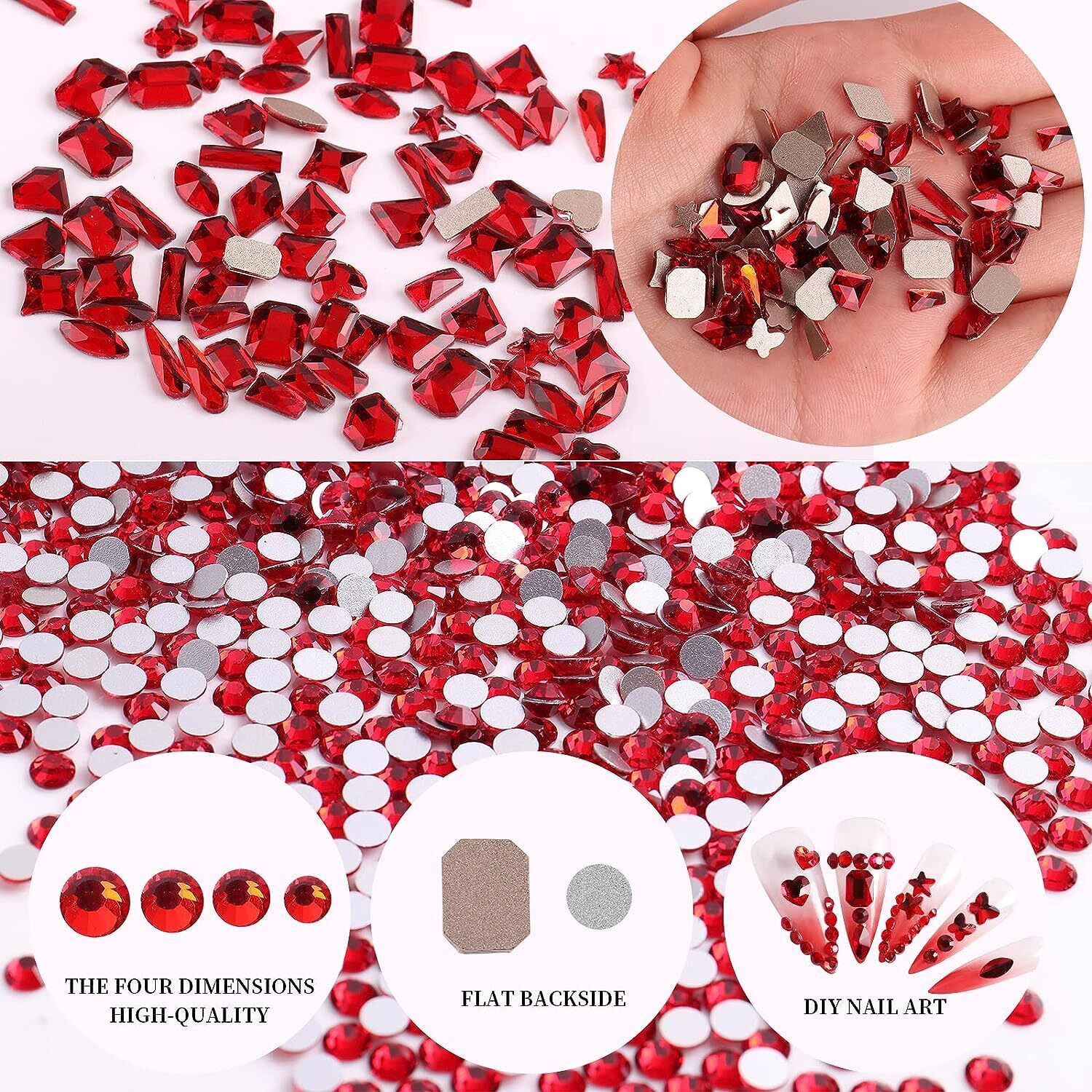 Red Crystal Nail Art Rhinestones Glass Diamond Jewelry Nail Art for Nails Faces