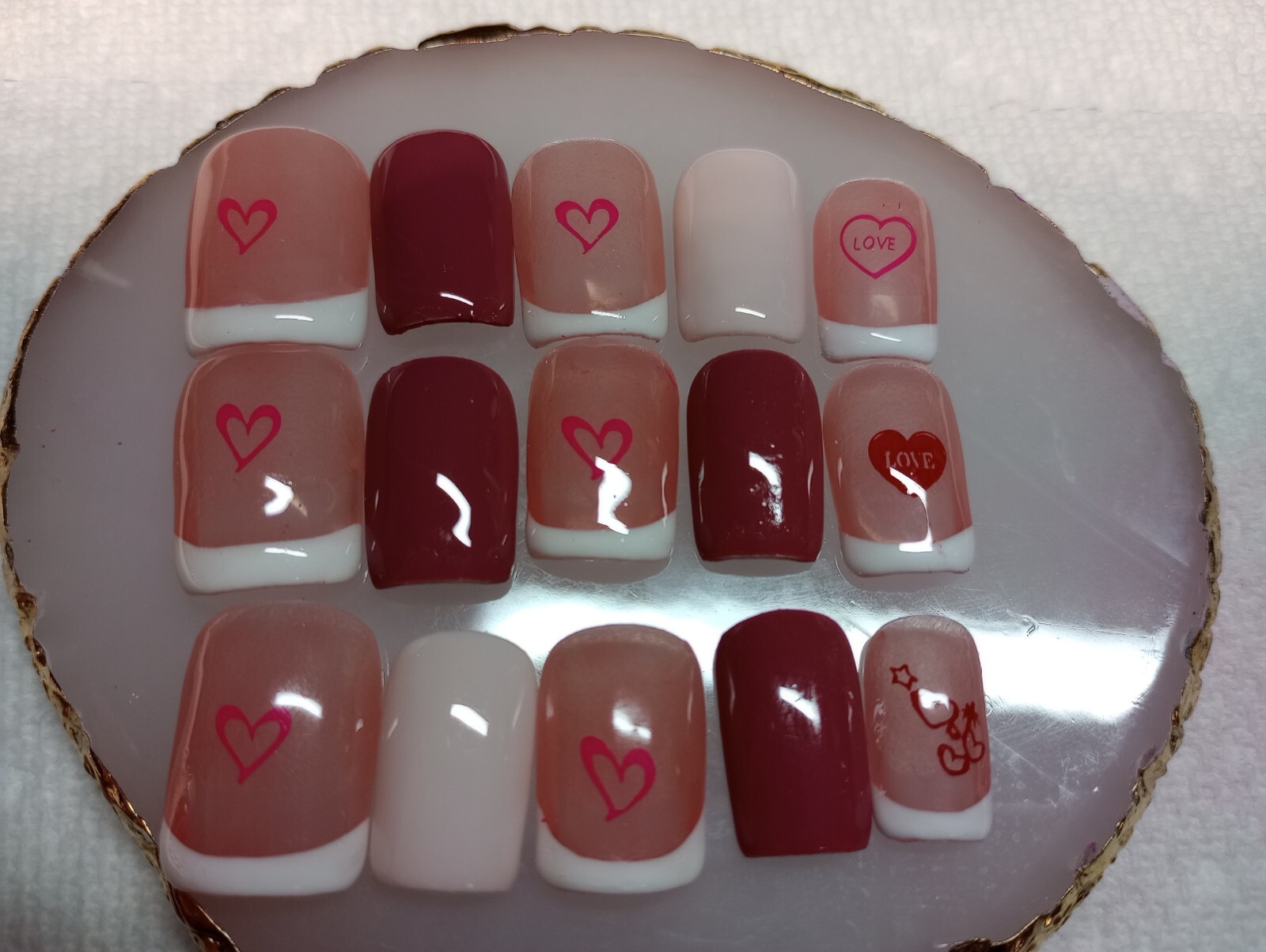 Hearts, Square Short, PressOn Nails, Handmade, Valentines, Women, Girls, Nail