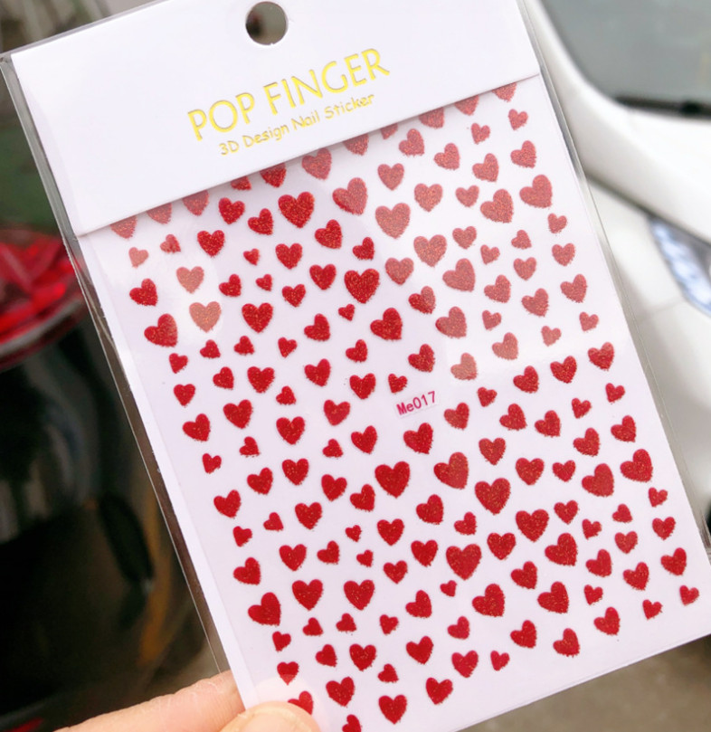 Nail Art Sticker Glitter Heart Valentine Decals Manicure DIY Peel & Stick NH6