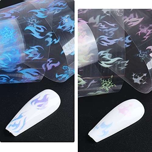 10 Rolls Kit Nail Transfer Stickers Fluorescent Flame Foil Transfer Sticker