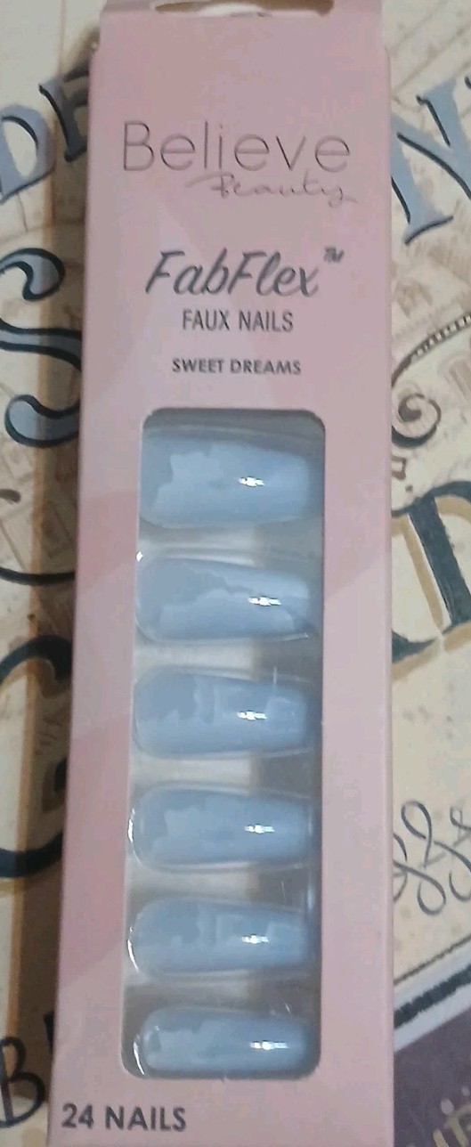 Believe Beauty Nails 24 Fab Flex Long Coffin Sweet Dreams- Blue Cruelty Free New