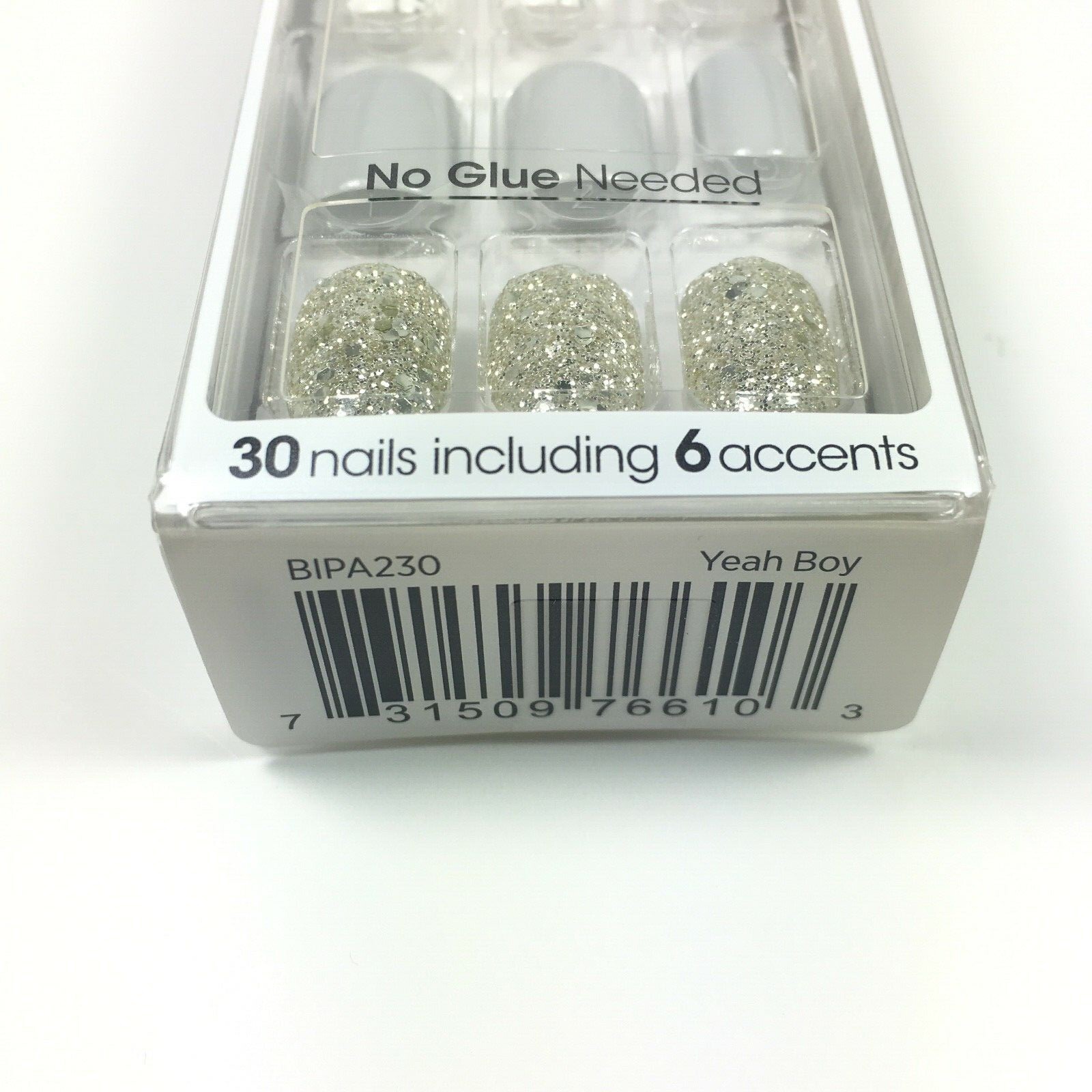 NEW Kiss Nails Impress Press On Manicure Short Gel White Marble Gray Silver