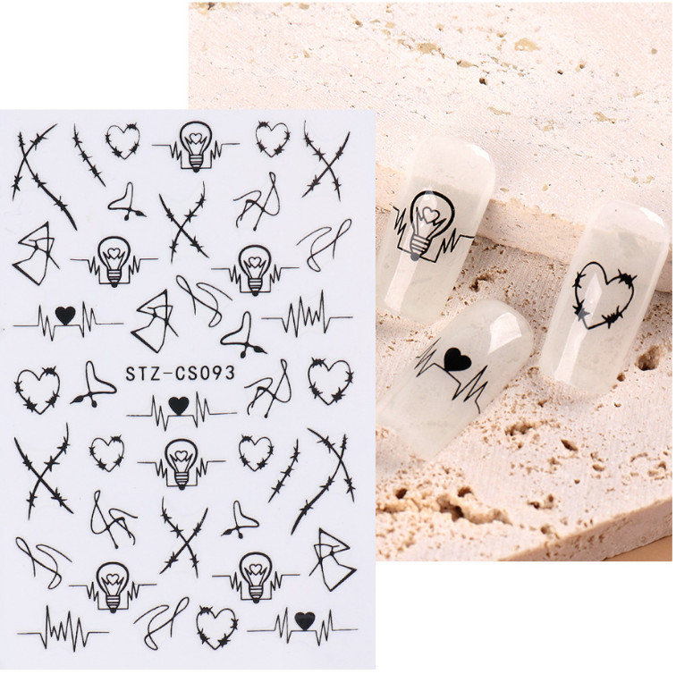 3D Holographic Black Butterfly Abstract Face Line Nail Stickers Decal DIY NS7