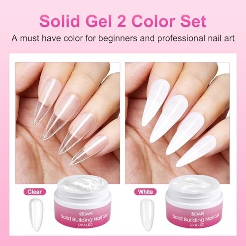 3D Sculpting Gel for Nail Art 2Pcs, White & Clear Solid Builder Gel | Non-Sticky