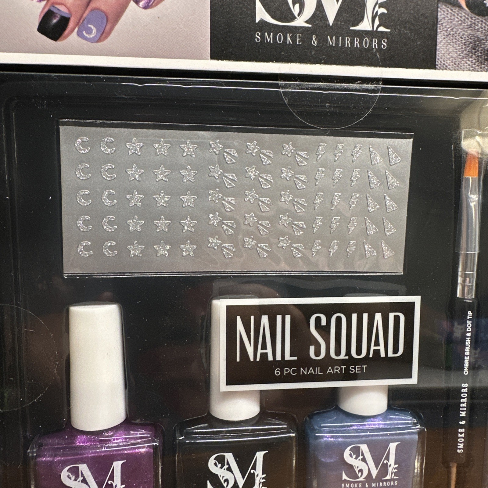 Smoke and Mirrors Nail Squad 6 Piece Nail Art Set Purple Black Grey Nail Color
