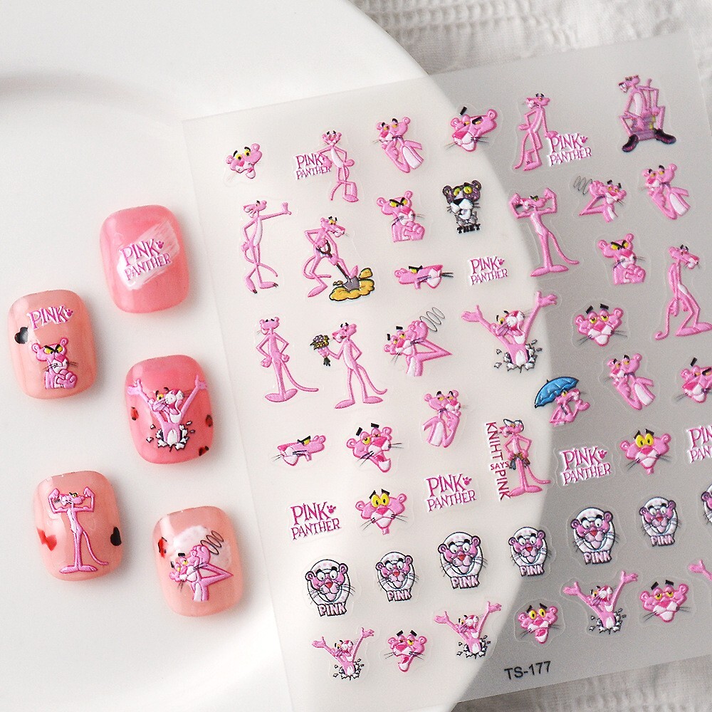 3D Nail Stickers Nail Art Decal Waterproof Pink Panther Paw Print TS177 NH13