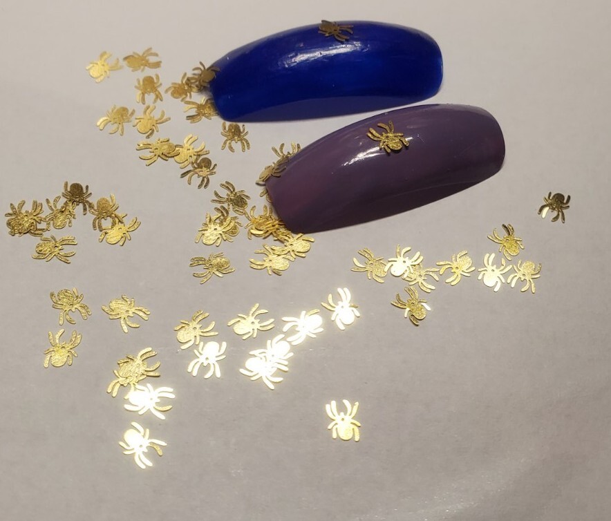 20pc Tiny gold metal spiders nail charms, small crafts, bendable, creepy nails