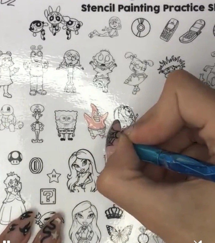 Cartoon nail art practice sheet reusable mat decal sticker template Planilha