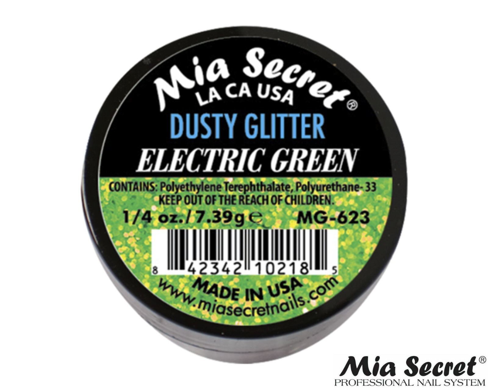 MIA SECRET Nail Art Powder 1/4oz- Electric Green (DUSTY GLITTER)