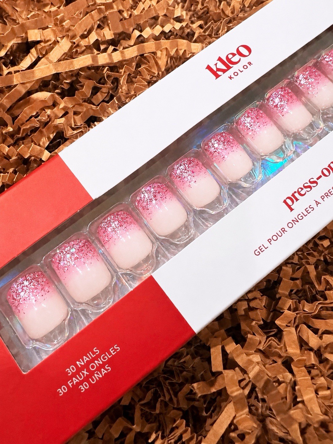 Kleo Kolor 30 Press-On Gel Nails~Like Confetti Pink Glitter Dipped~Short Square