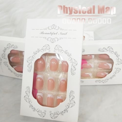 24Pcs White French Tips Press on Nails with Simple Design, Glossy Nude Medium