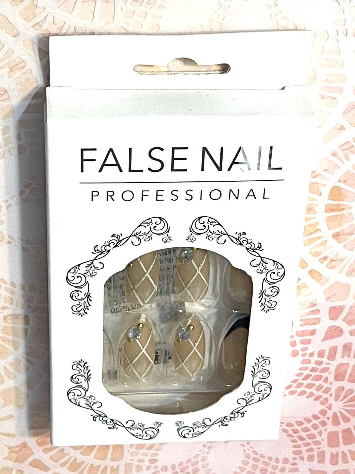 False Nail Professional DIAMOND PATTERN FRENCH TIP NUDE with BLACK FRENCH, STONE