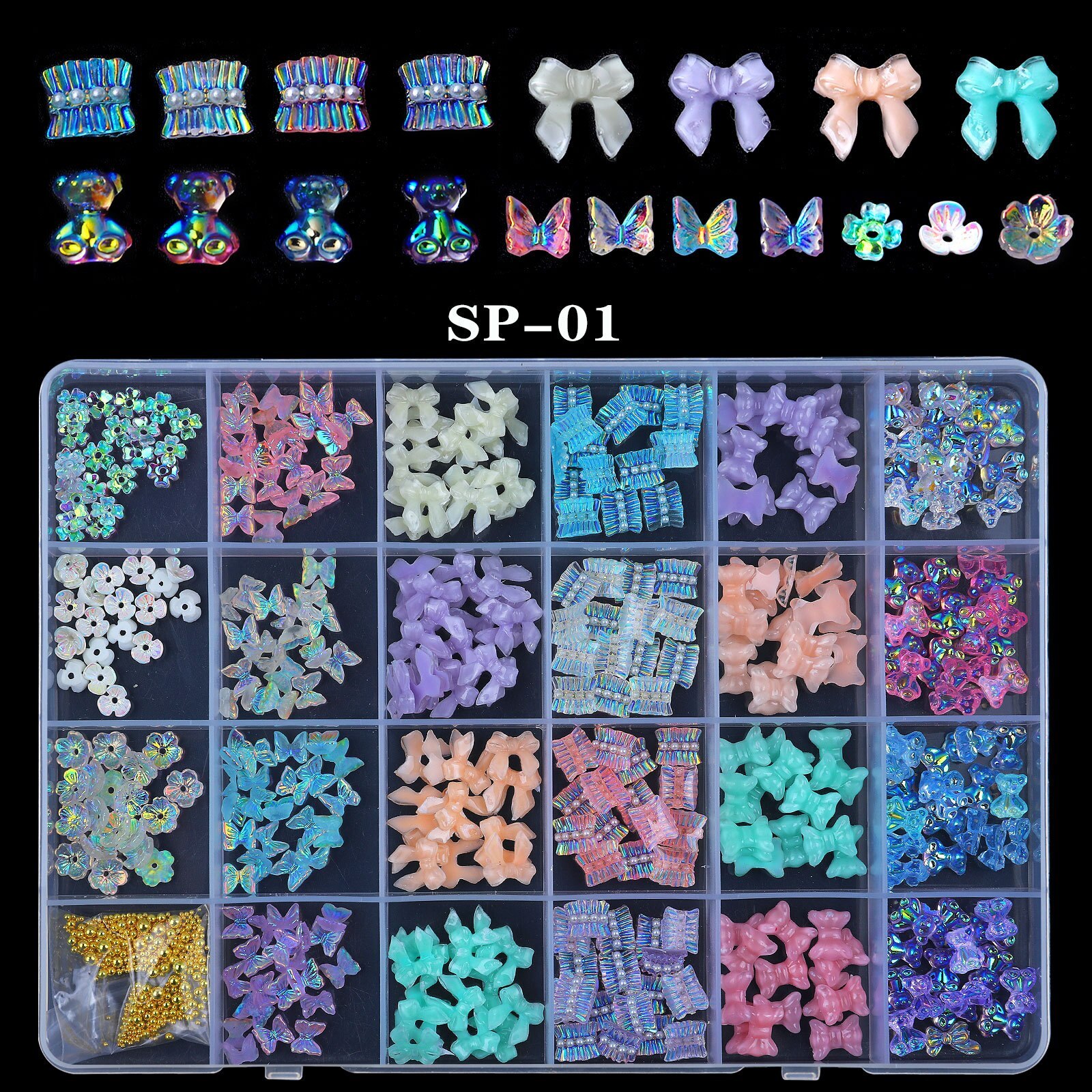 3100PCS/Boxed Luxury Rhinestone Nail Art Jewelry Set Glass Nail Crystals Box