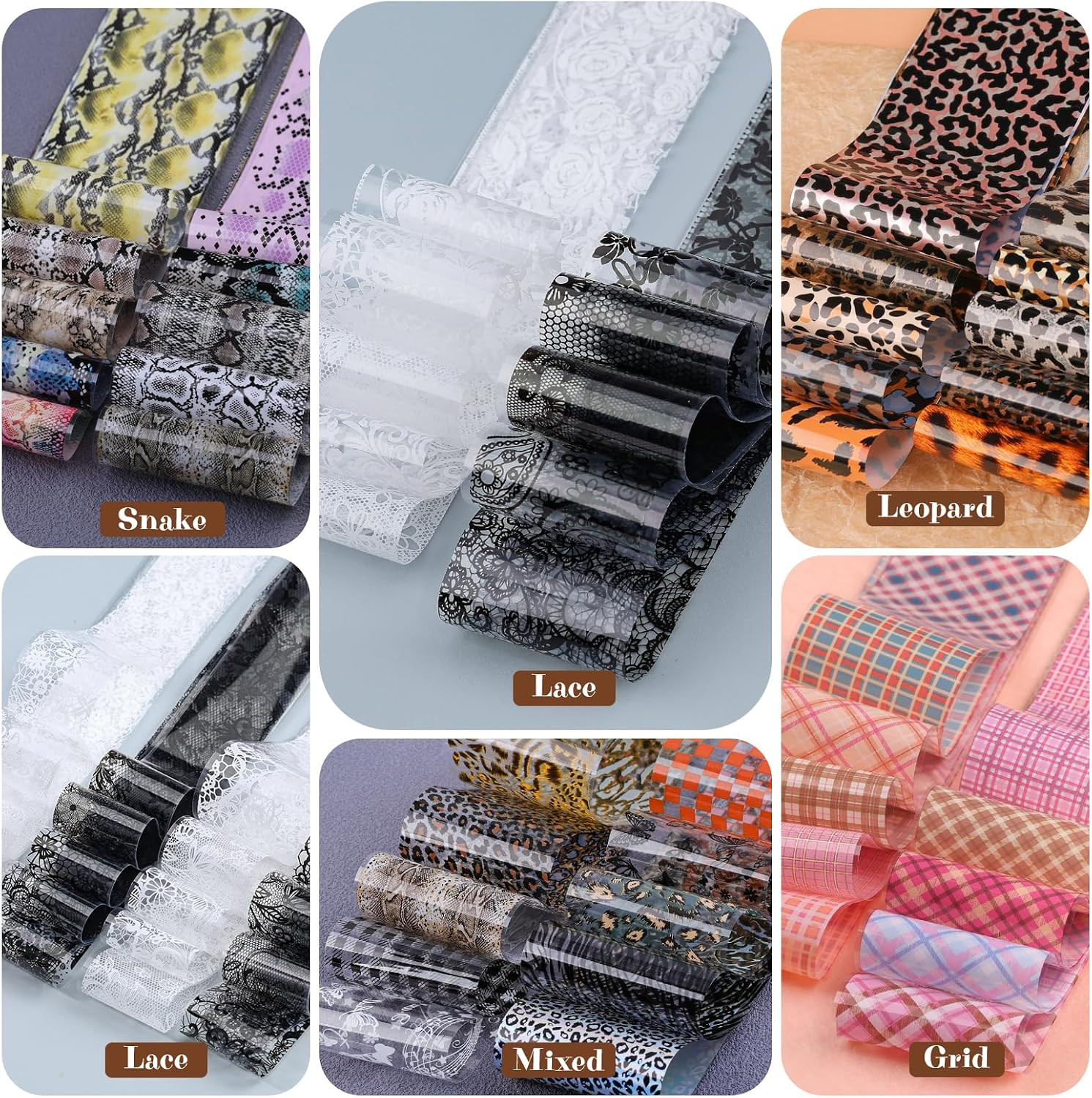 Lace Nail Foil Transfer Sheets, 10 Rolls Black White Flower Nail Art Transfer Fo