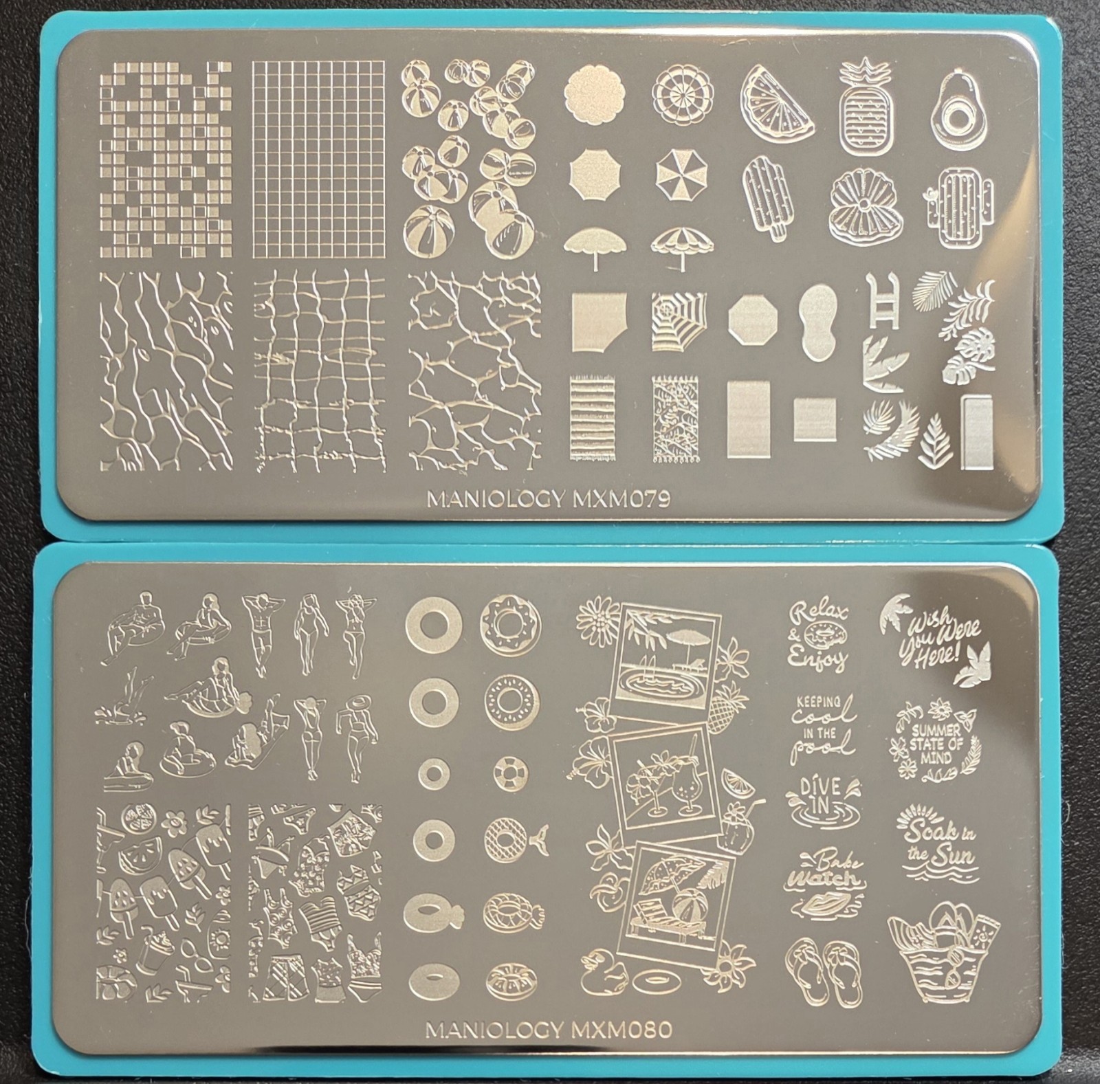 Maniology Nail Art Stamping Plates – Pool Party MXM079 & MXM080