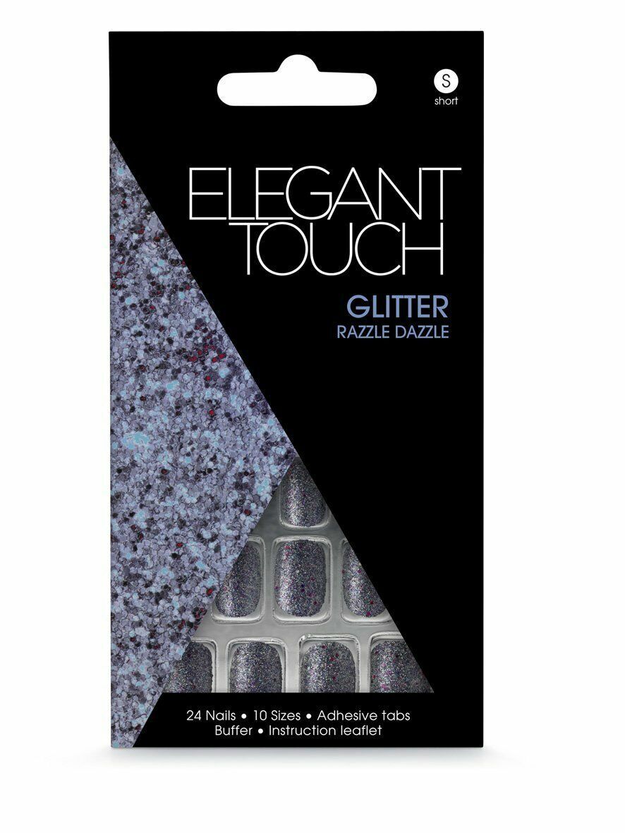 Elegant Touch Glitter, Acrylic Press-On False Nails, Short Length in 2 colors