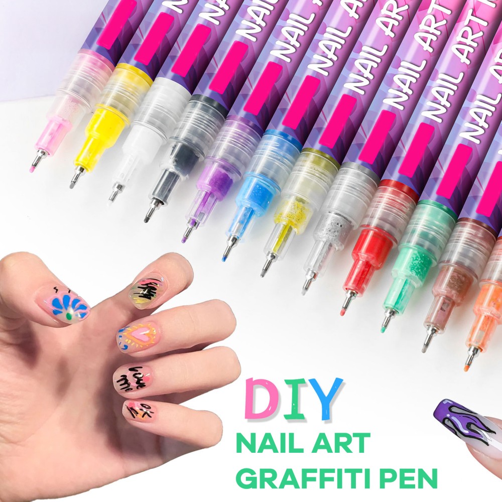 12Pcs/Set 3D Nail Art Drawing Pen Waterproof Painting Liner Drawing Embellishing