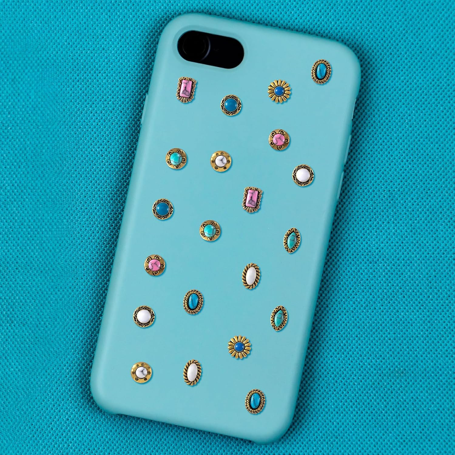 20Pcs Western Nail Charm 3D Turquoise Daisy Nail Art Rhinestones | Vintage Blue