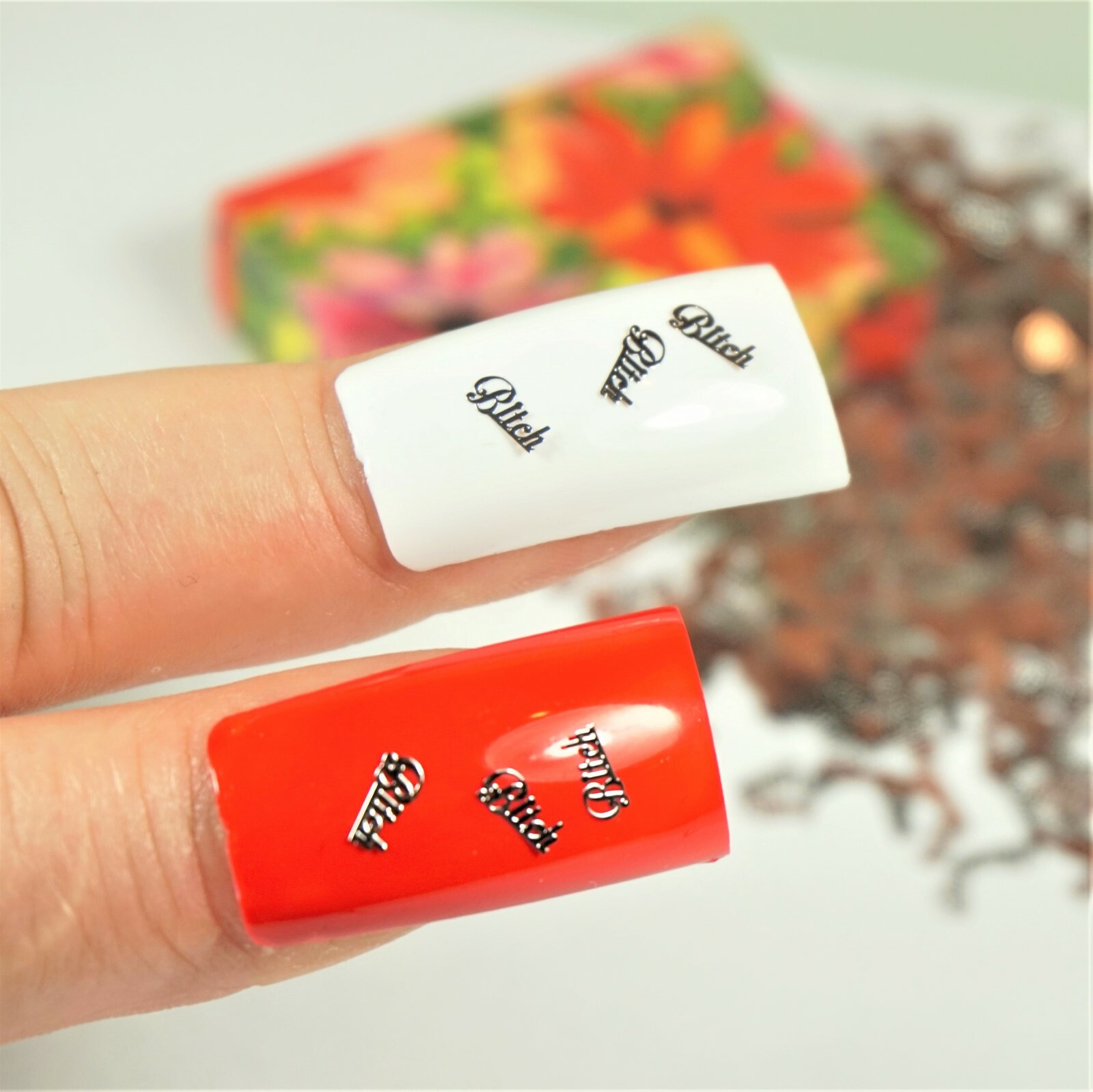25 BITCH SILVER METAL CHARMS 3D NAIL ART SMALL GIFT IN BOX FOR WOMEN
