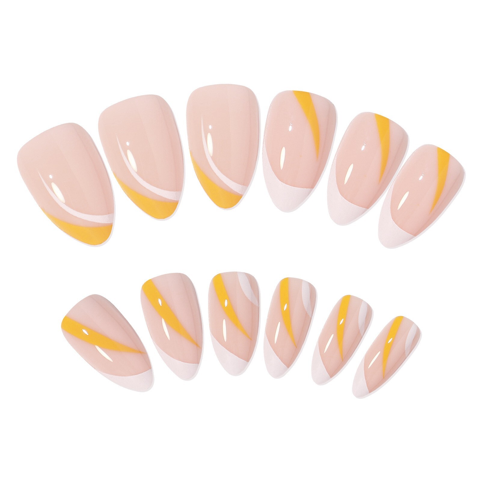 24Pcs Press on Nails ~ Mixed Color Almond False Nail Tips French Detachable
