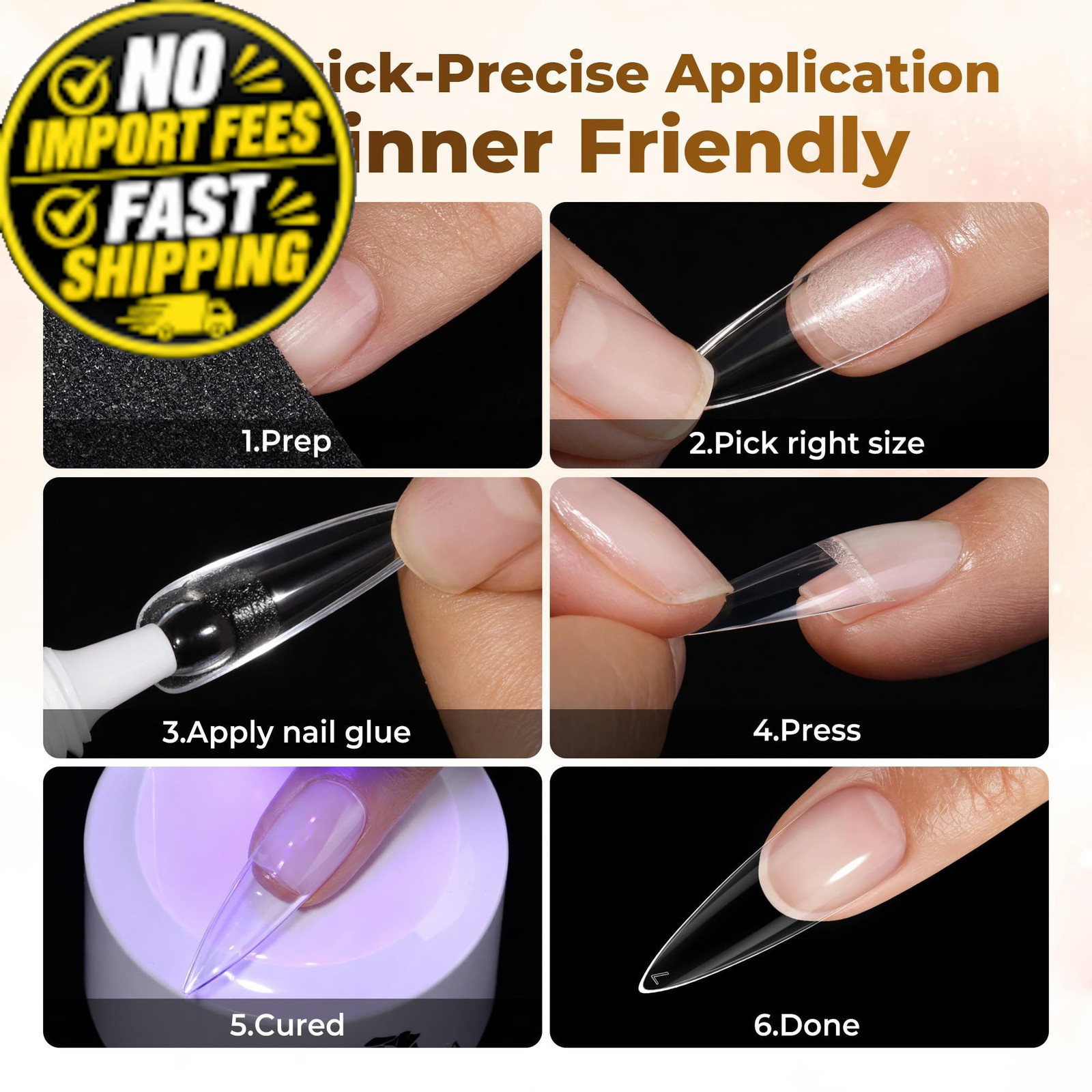 UNA GELLA Long Stiletto Nail Tips 504PCS, Full 504 Count (Pack of 1), Clear