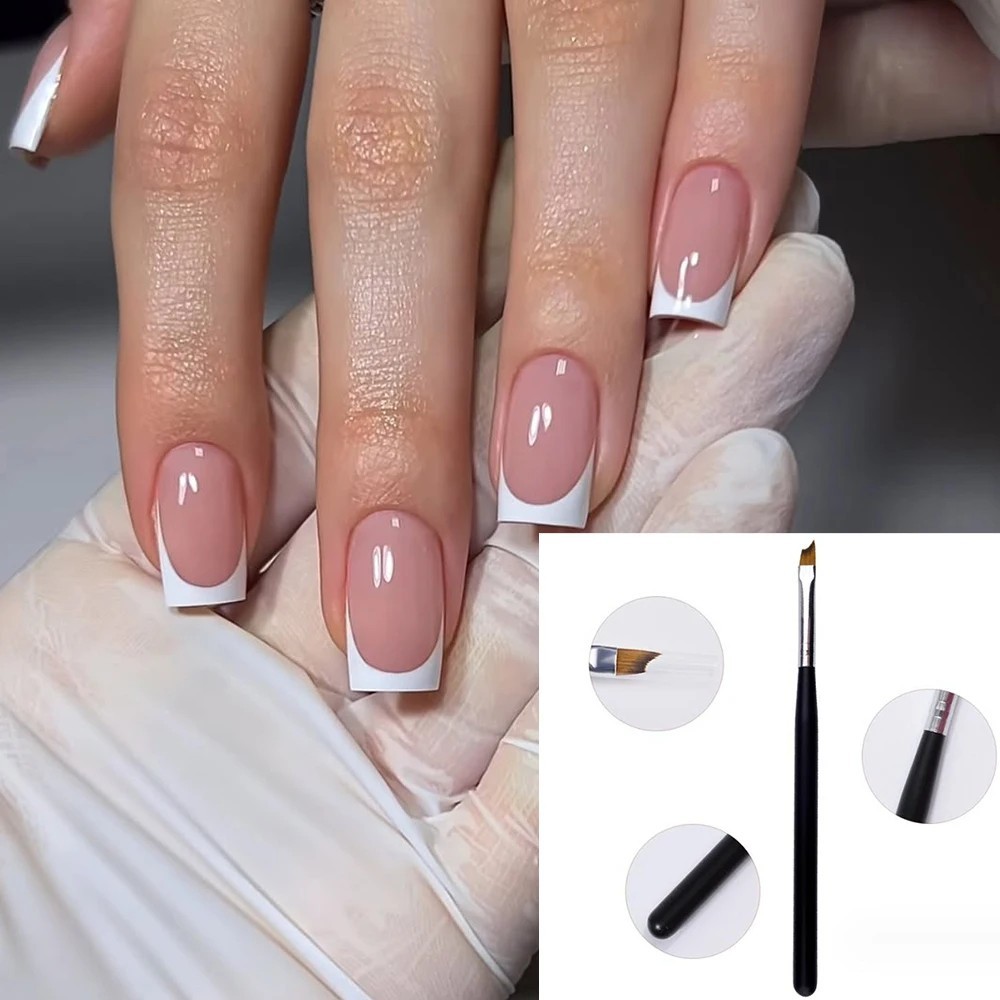 1pcs 16cm French Nail Brush Oblique French Tips Pen Black Handle Smile Brushes