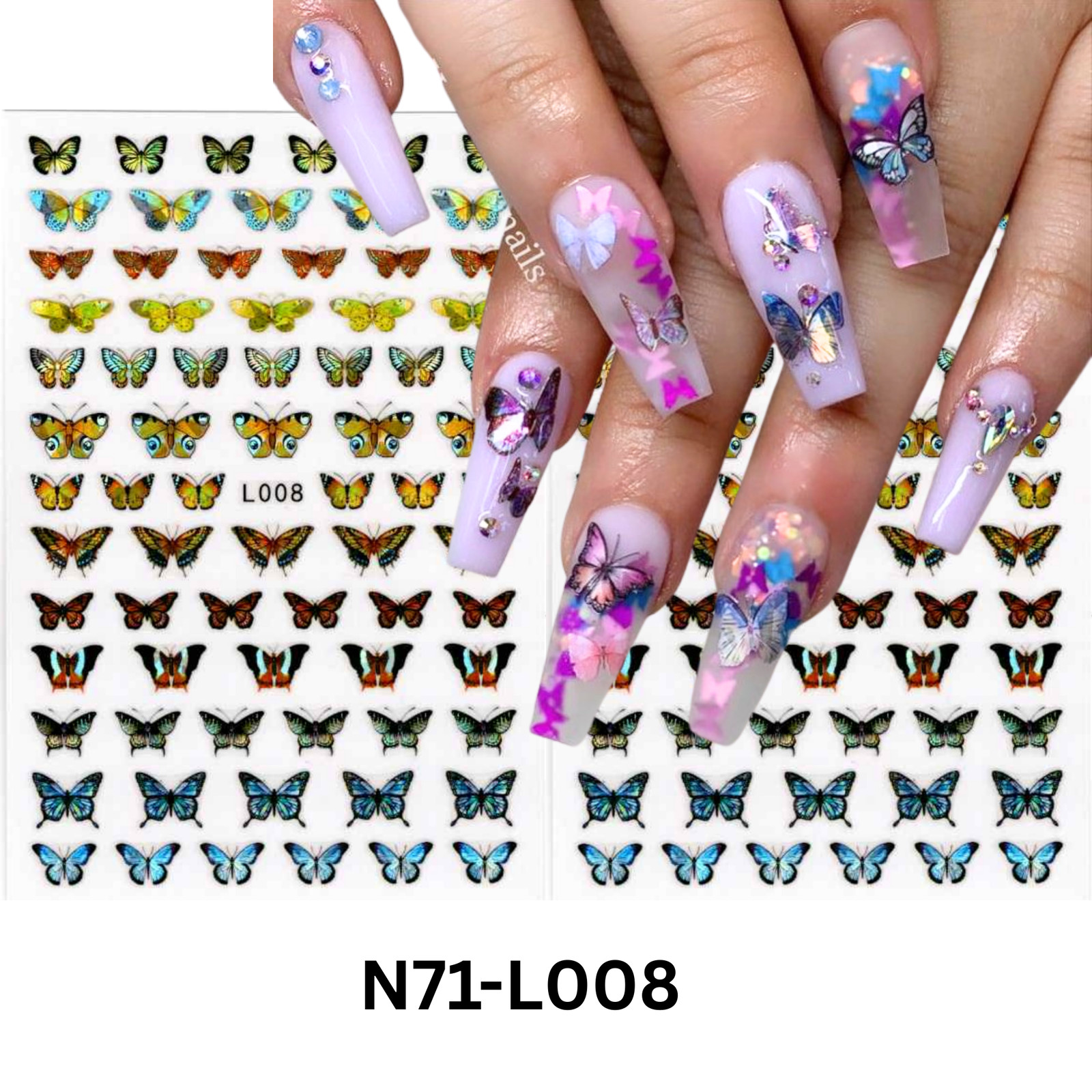 3D Hologram Nail Stickers – Multicolor Butterfly Nail Art Decals