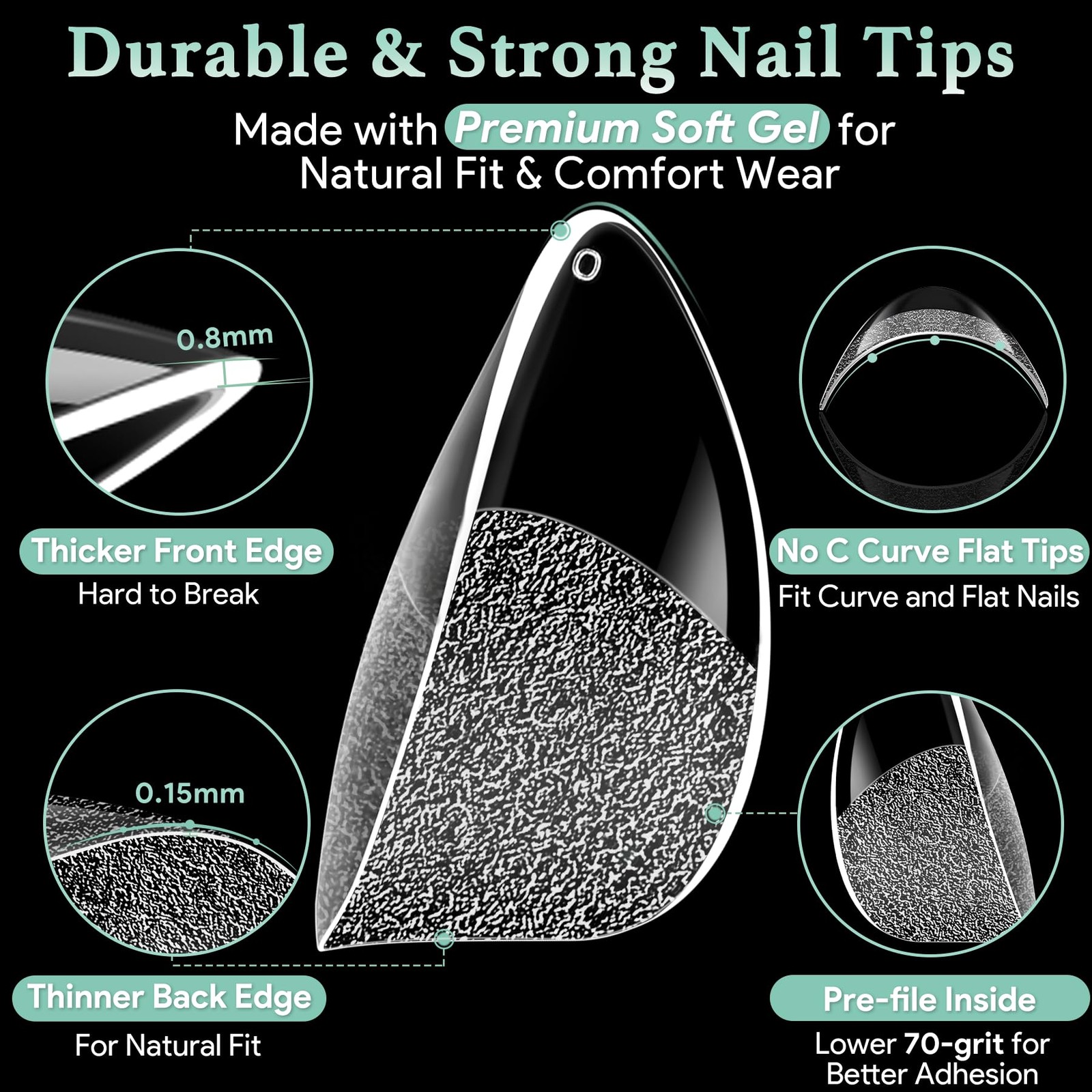 Leykosh Short Almond Nail Tips – 15 Sizes 330PCS Soft Fake Nails, Half Matte …