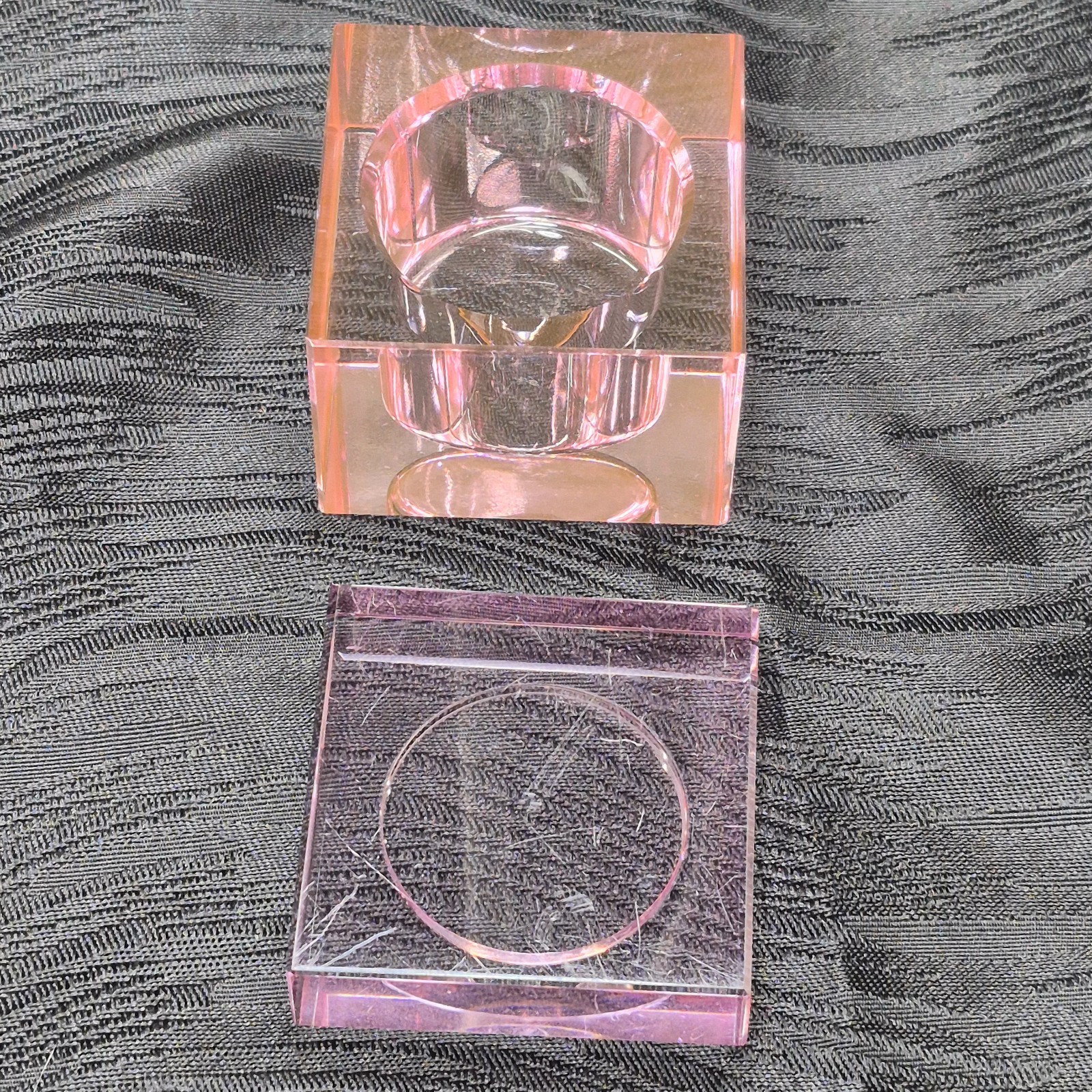 Square Pink Glass Dappen Dish W/Lid Original Box Nail Technician Acrylics GelS